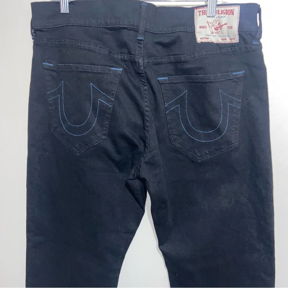 True Religion Jeans Mens 36X34 Ricky Relaxed Straight Denim Black Blue Stitching